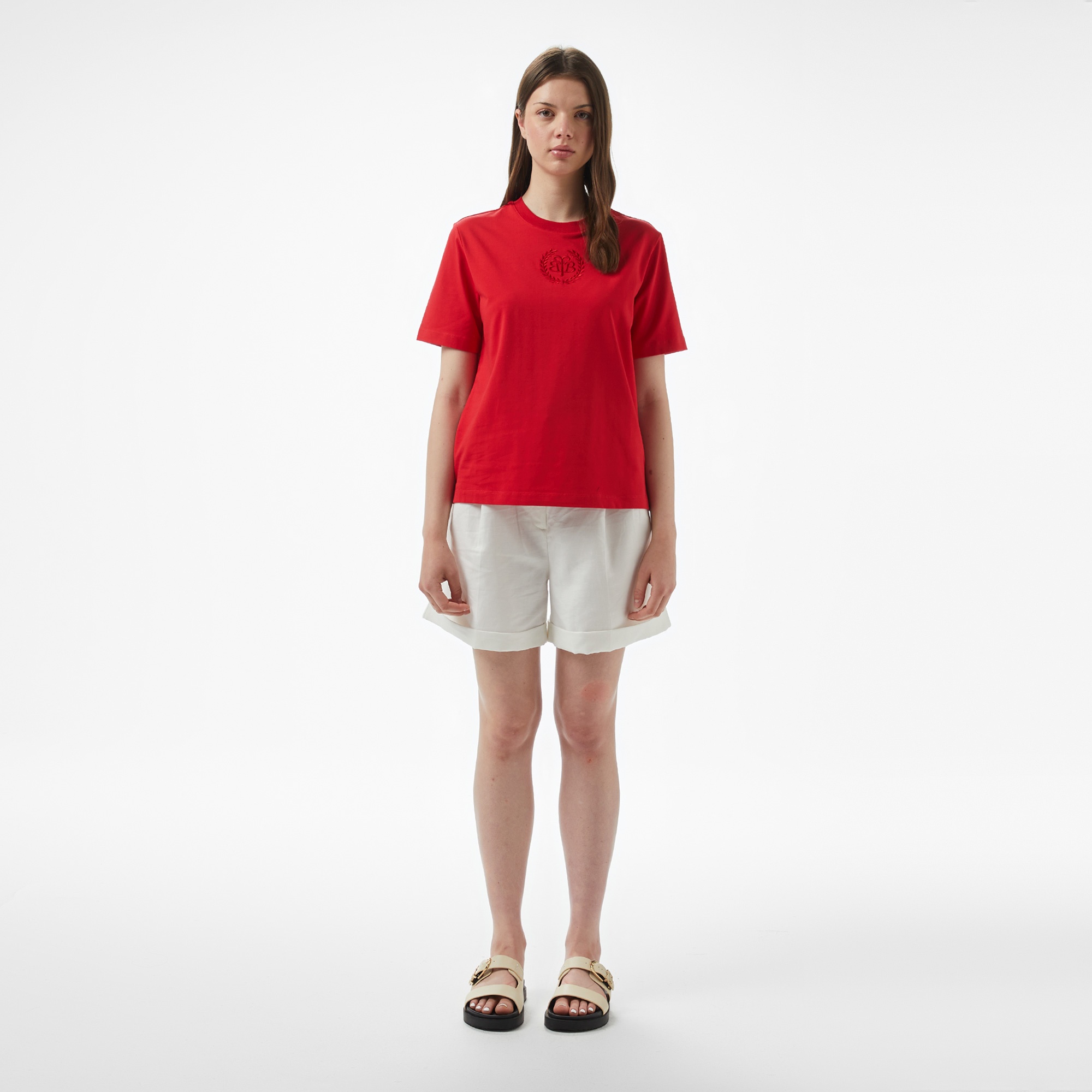 Brooks Brothers Bisiklet Yaka Önü Bb Nakışlı Kadın Kırmızı T-Shirt