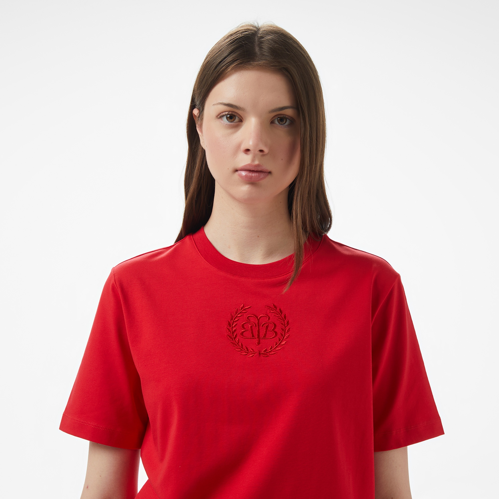 Brooks Brothers Bisiklet Yaka Önü Bb Nakışlı Kadın Kırmızı T-Shirt