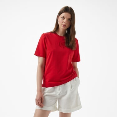  Brooks Brothers Bisiklet Yaka Önü Bb Nakışlı Kadın Kırmızı T-Shirt