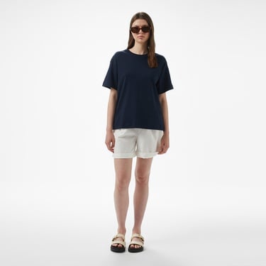  Brooks Brothers Bisiklet Yaka Oversize Kadın Lacivert T-Shirt