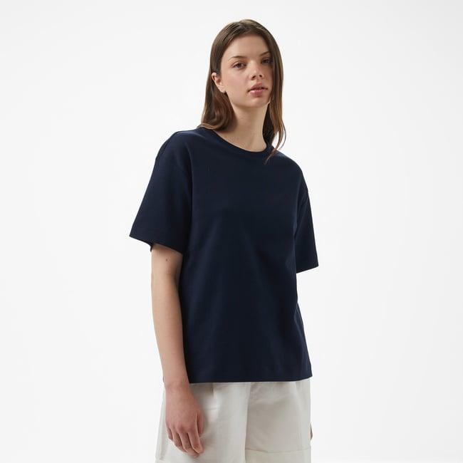  Brooks Brothers Bisiklet Yaka Oversize Kadın Lacivert T-Shirt