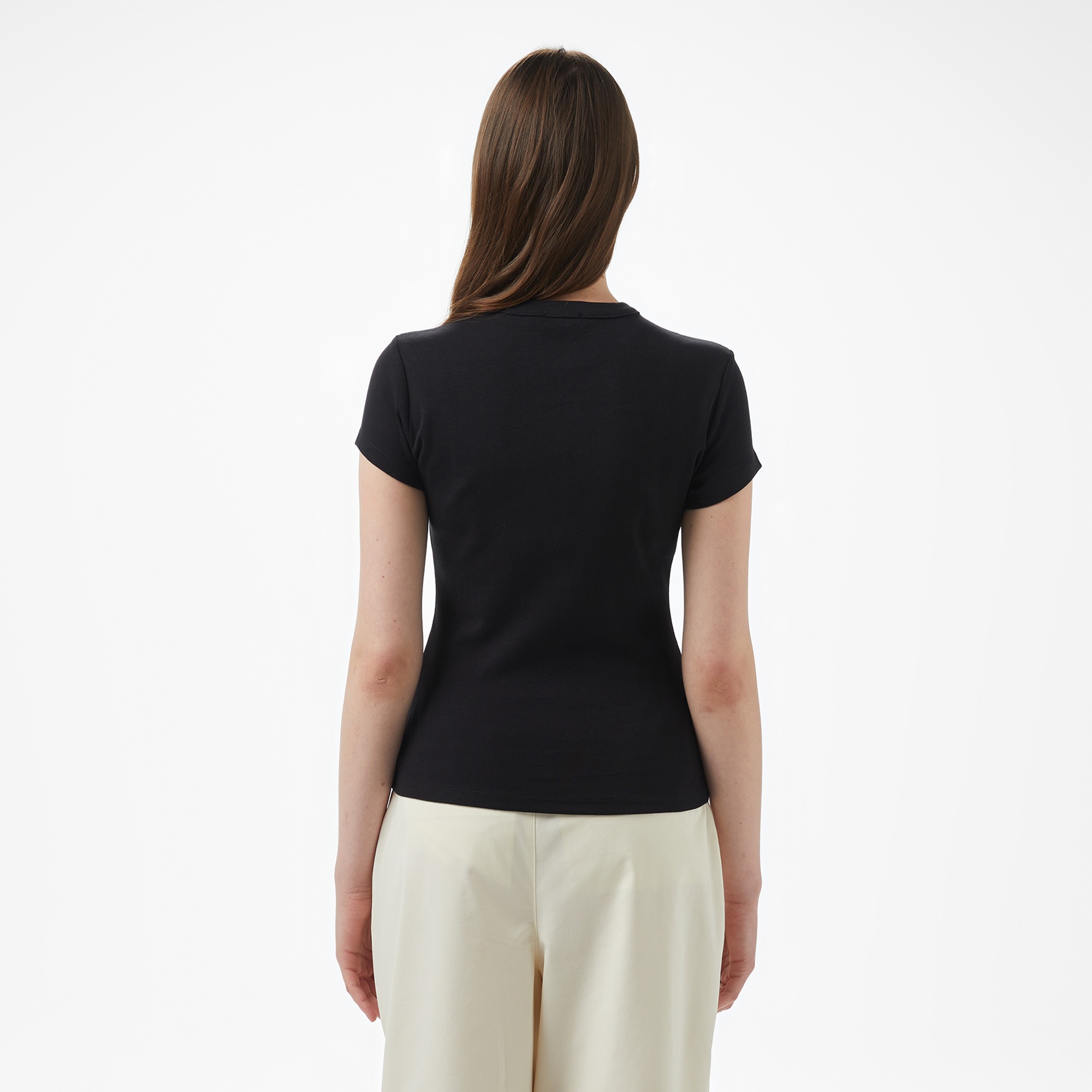 Brooks Brothers Bisiklet Yaka Logolu Basic Kadın Siyah T-Shirt