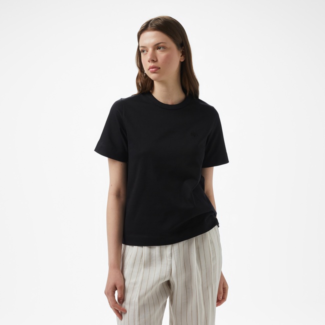  Brooks Brothers Bisiklet Yaka Arkası Fermuarlı Kadın Siyah T-Shirt