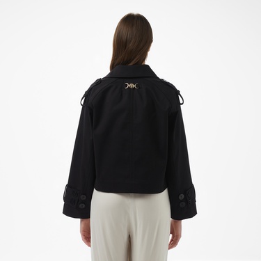  Brooks Brothers Robası Metal Logo Detaylı Kruvaze Kısa Kadın Siyah Trençkot