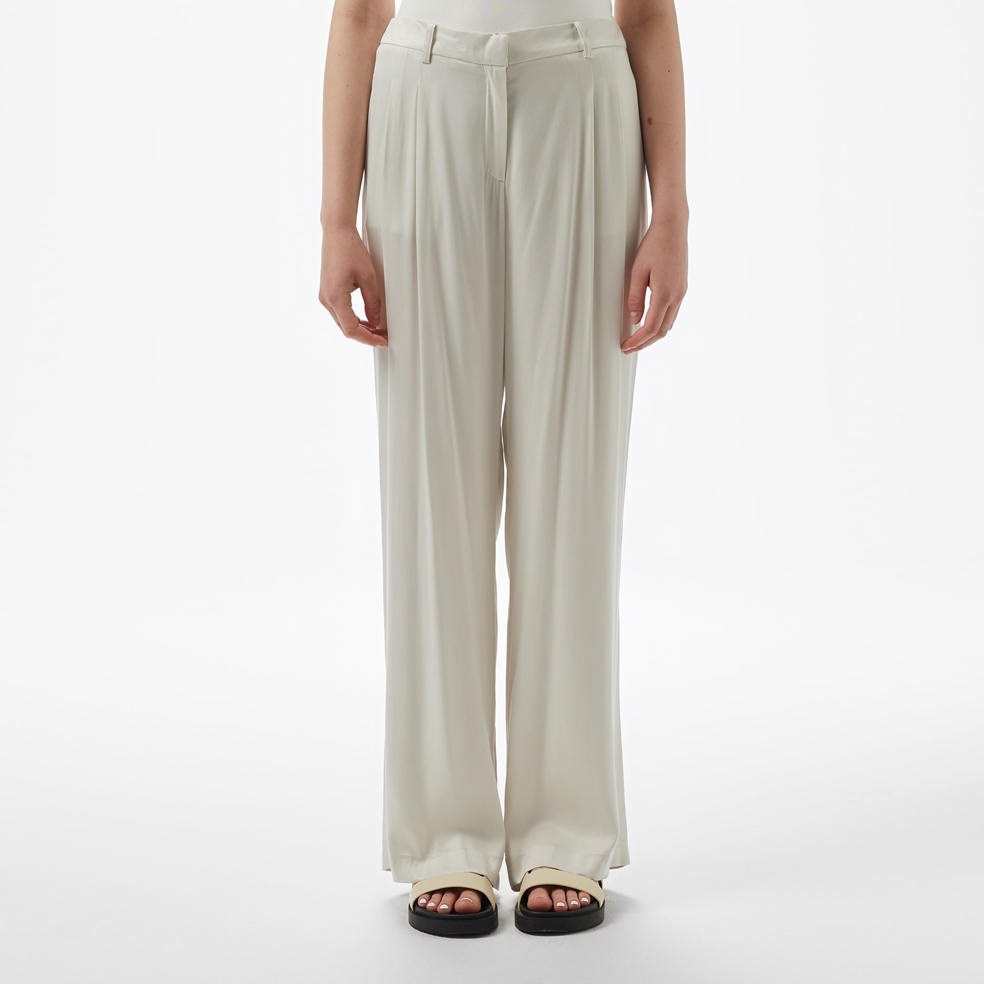 Brooks Brothers Çift Pileli Cupro Kadın Bej Pantolon