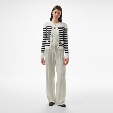  Brooks Brothers Bisiklet Yaka Çizgili Metal Düğmeli Rayon Triko Kadın Beyaz Hırka