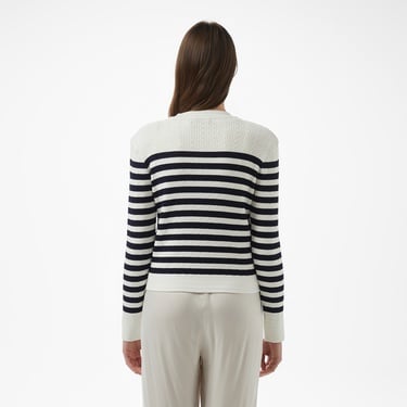  Brooks Brothers Bisiklet Yaka Çizgili Metal Düğmeli Rayon Triko Kadın Beyaz Hırka