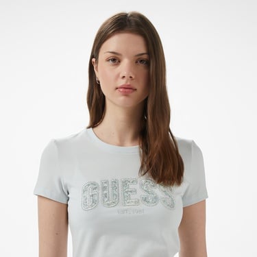  Guess Logo Kadın Mavi T-Shirt
