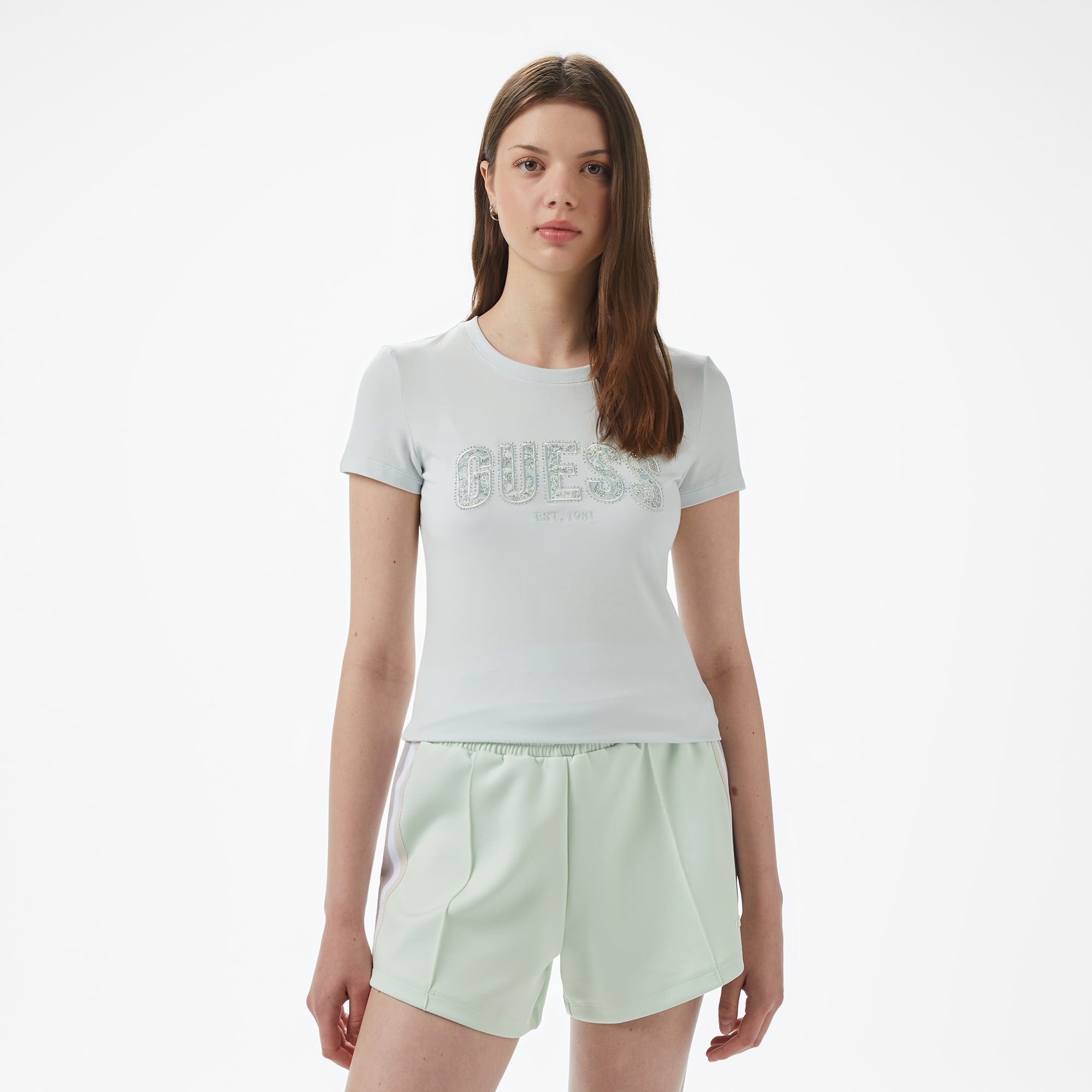 Guess Logo Kadın Mavi T-Shirt
