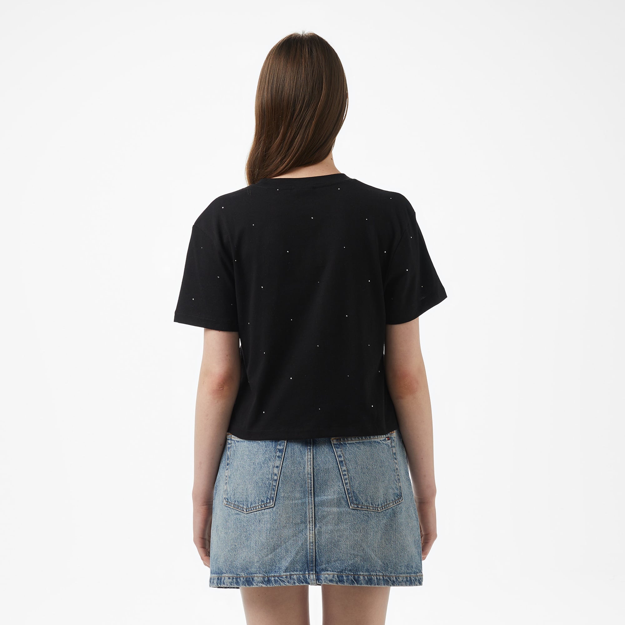 Guess Primula Rhinestones Kadın Siyah T-Shirt