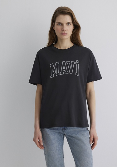  Mavi Mavi Logo Baskılı Siyah Tişört Regular Fit / Normal Kesim 1611193-900