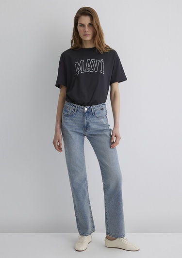  Mavi Mavi Logo Baskılı Siyah Tişört Regular Fit / Normal Kesim 1611193-900