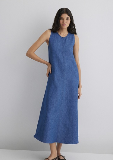  Mavi Keten Karışımlı Indigo Elbise 1310668-82052