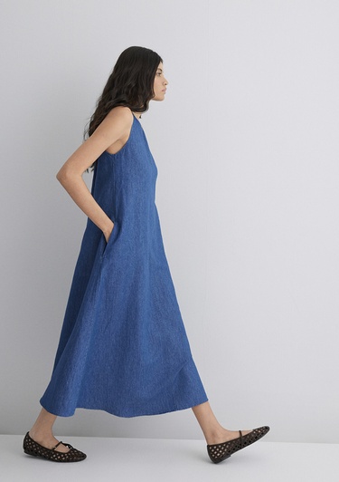  Mavi Keten Karışımlı Indigo Elbise 1310668-82052