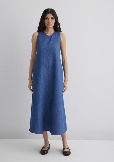  Mavi Keten Karışımlı Indigo Elbise 1310668-82052