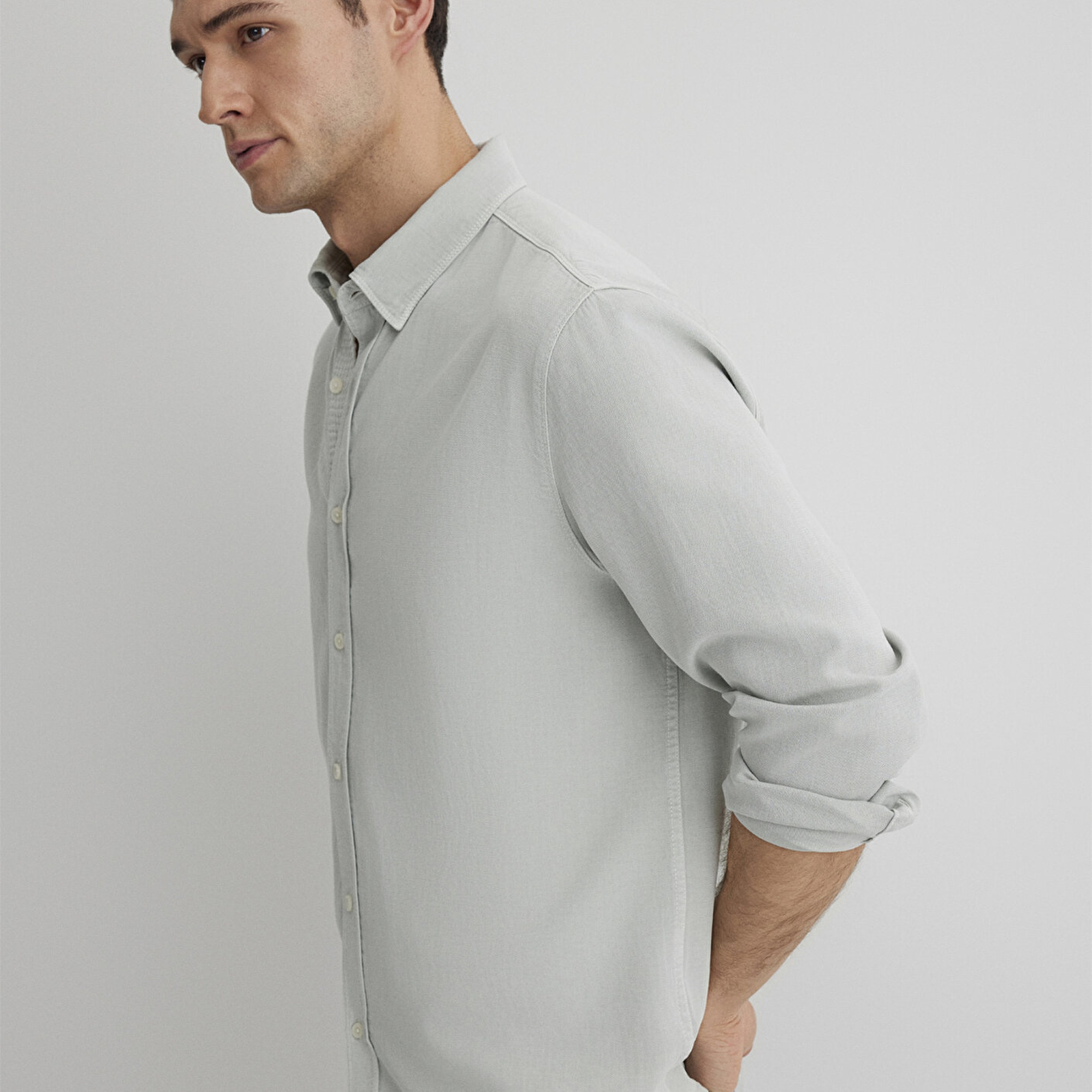 Mavi Keten Karışımlı Gri Tencel Gömlek Regular Fit / Normal Kesim 0211482-70148