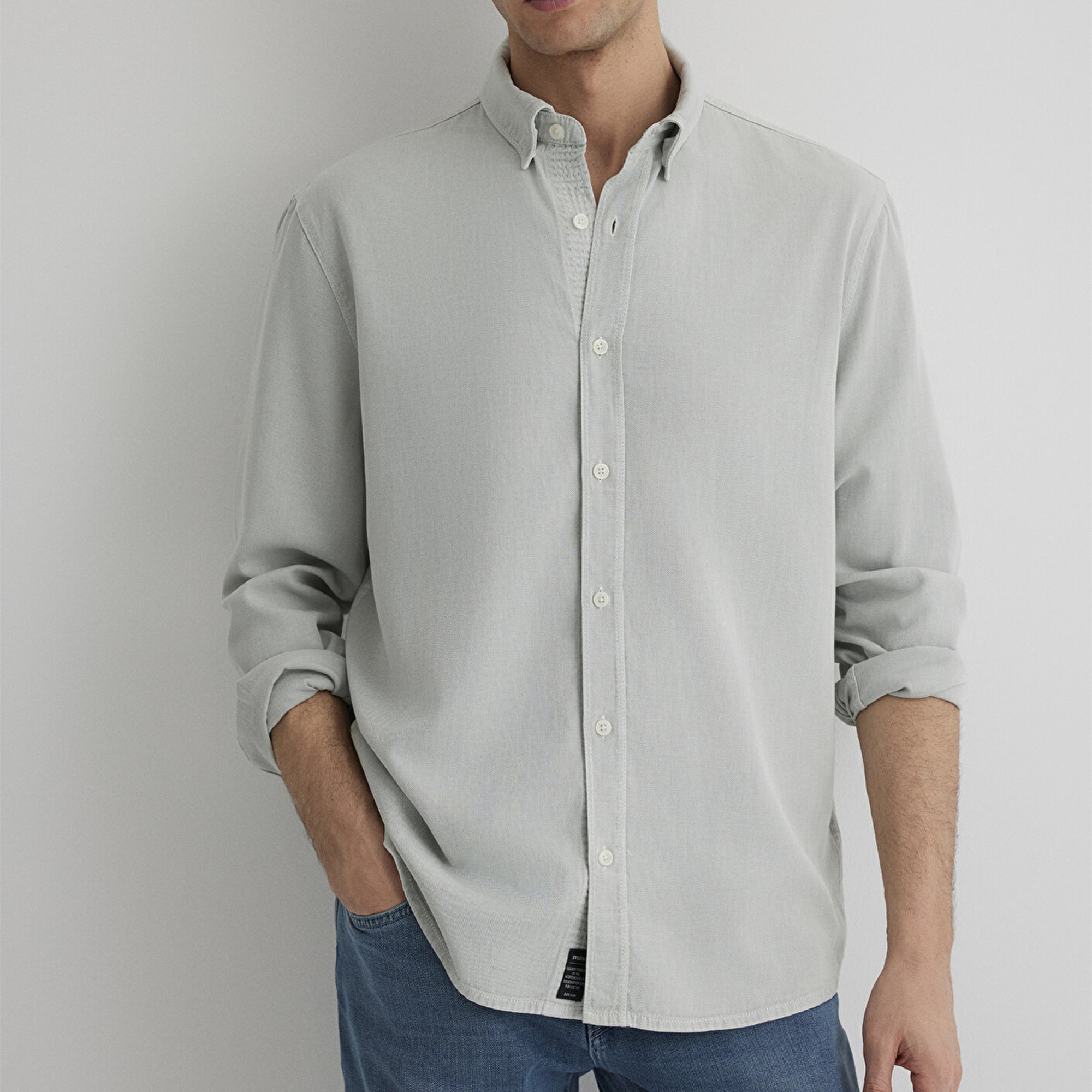 Mavi Keten Karışımlı Gri Tencel Gömlek Regular Fit / Normal Kesim 0211482-70148