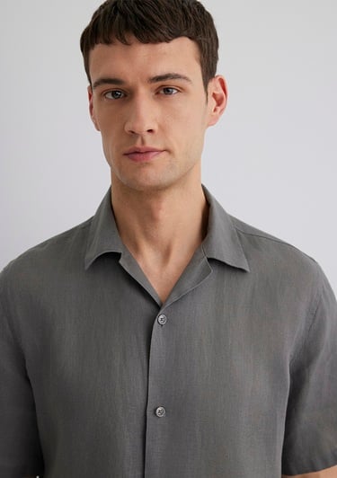  Mavi Gri Keten Gömlek Regular Fit / Normal Kesim 0211474-70096