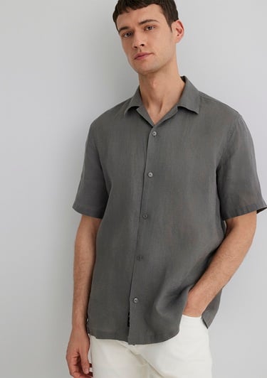  Mavi Gri Keten Gömlek Regular Fit / Normal Kesim 0211474-70096