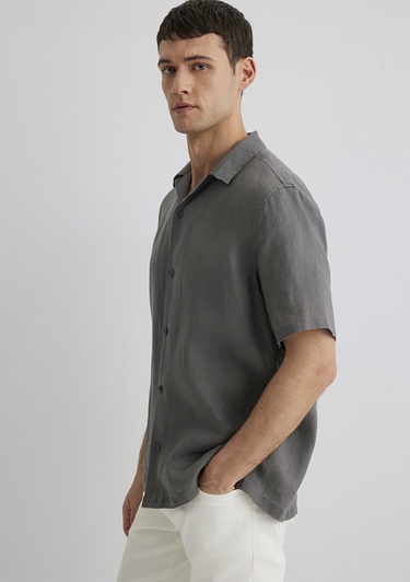  Mavi Gri Keten Gömlek Regular Fit / Normal Kesim 0211474-70096