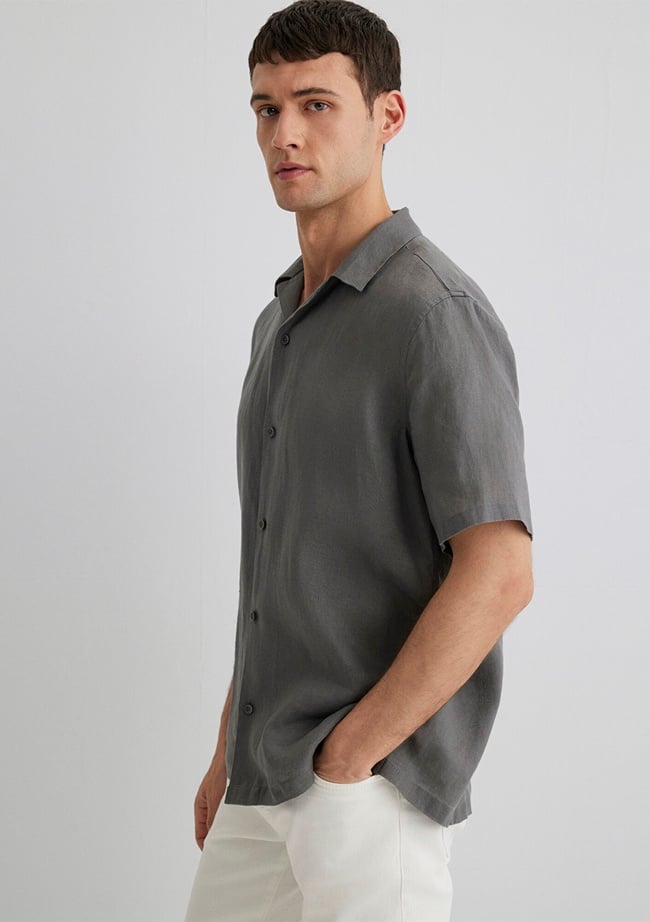  Mavi Gri Keten Gömlek Regular Fit / Normal Kesim 0211474-70096