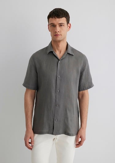  Mavi Gri Keten Gömlek Regular Fit / Normal Kesim 0211474-70096