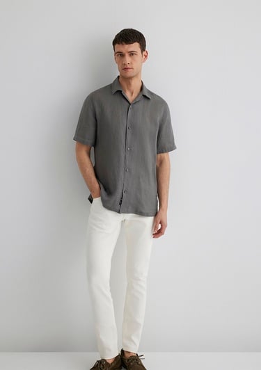  Mavi Gri Keten Gömlek Regular Fit / Normal Kesim 0211474-70096