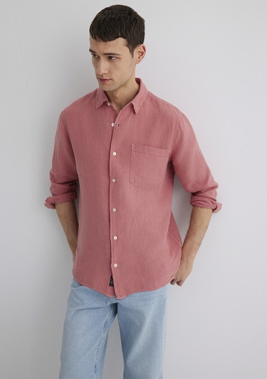  Mavi Pembe Keten Gömlek Regular Fit / Normal Kesim 0211472-71104