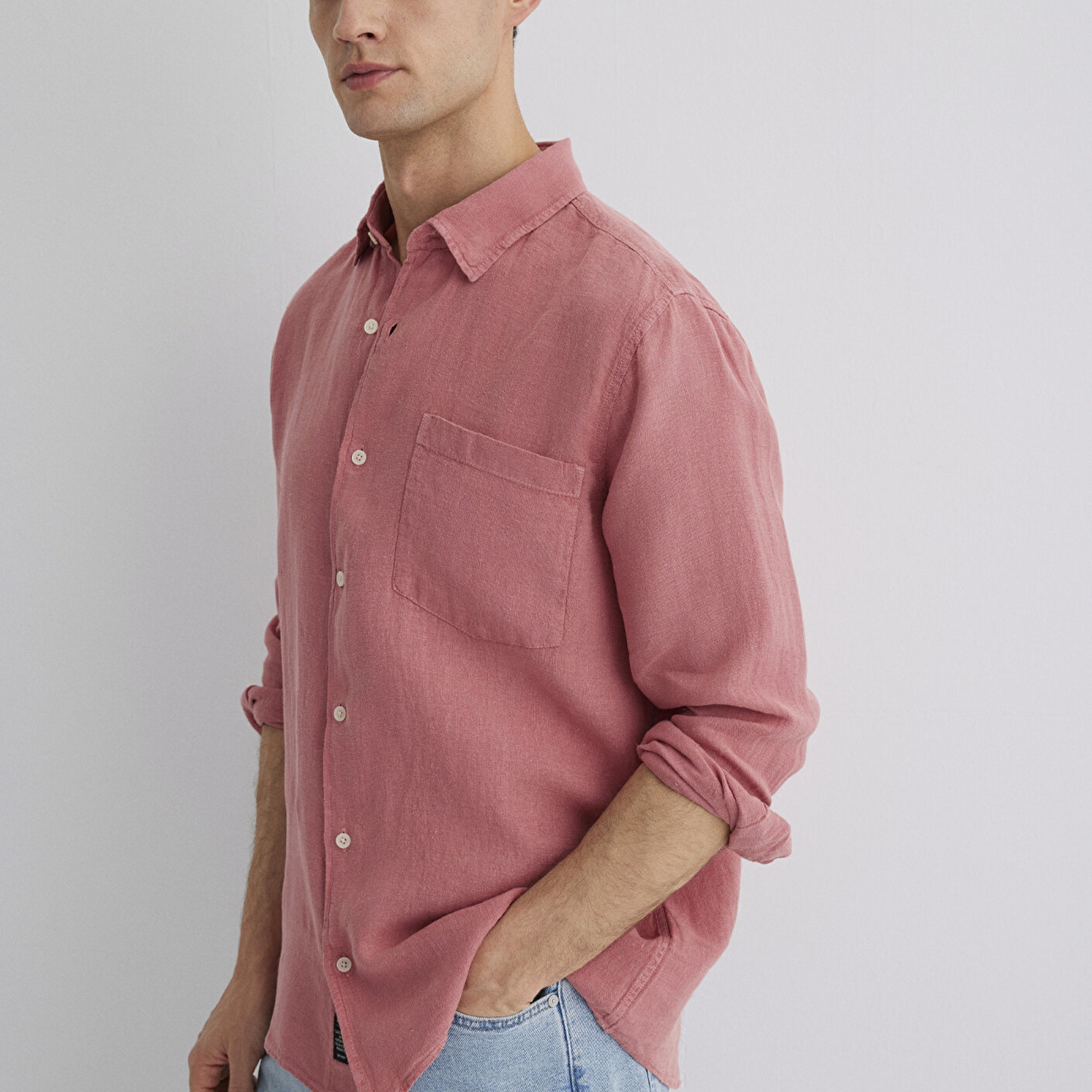 Mavi Pembe Keten Gömlek Regular Fit / Normal Kesim 0211472-71104