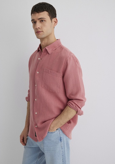  Mavi Pembe Keten Gömlek Regular Fit / Normal Kesim 0211472-71104