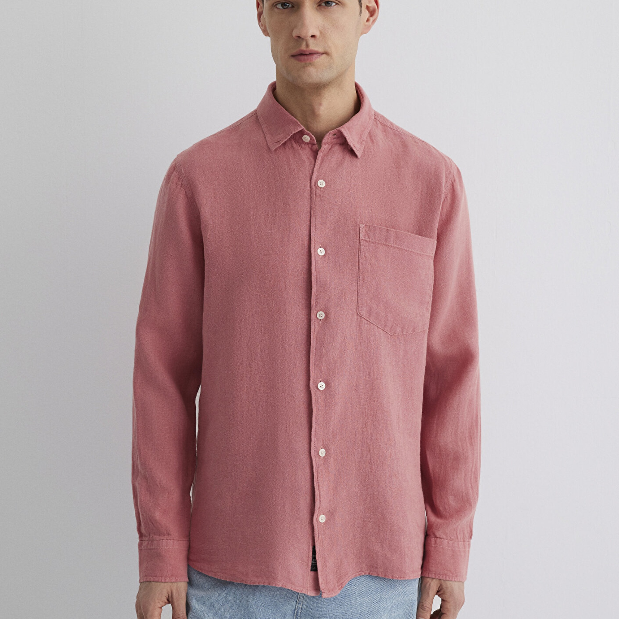 Mavi Pembe Keten Gömlek Regular Fit / Normal Kesim 0211472-71104