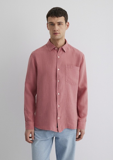  Mavi Pembe Keten Gömlek Regular Fit / Normal Kesim 0211472-71104