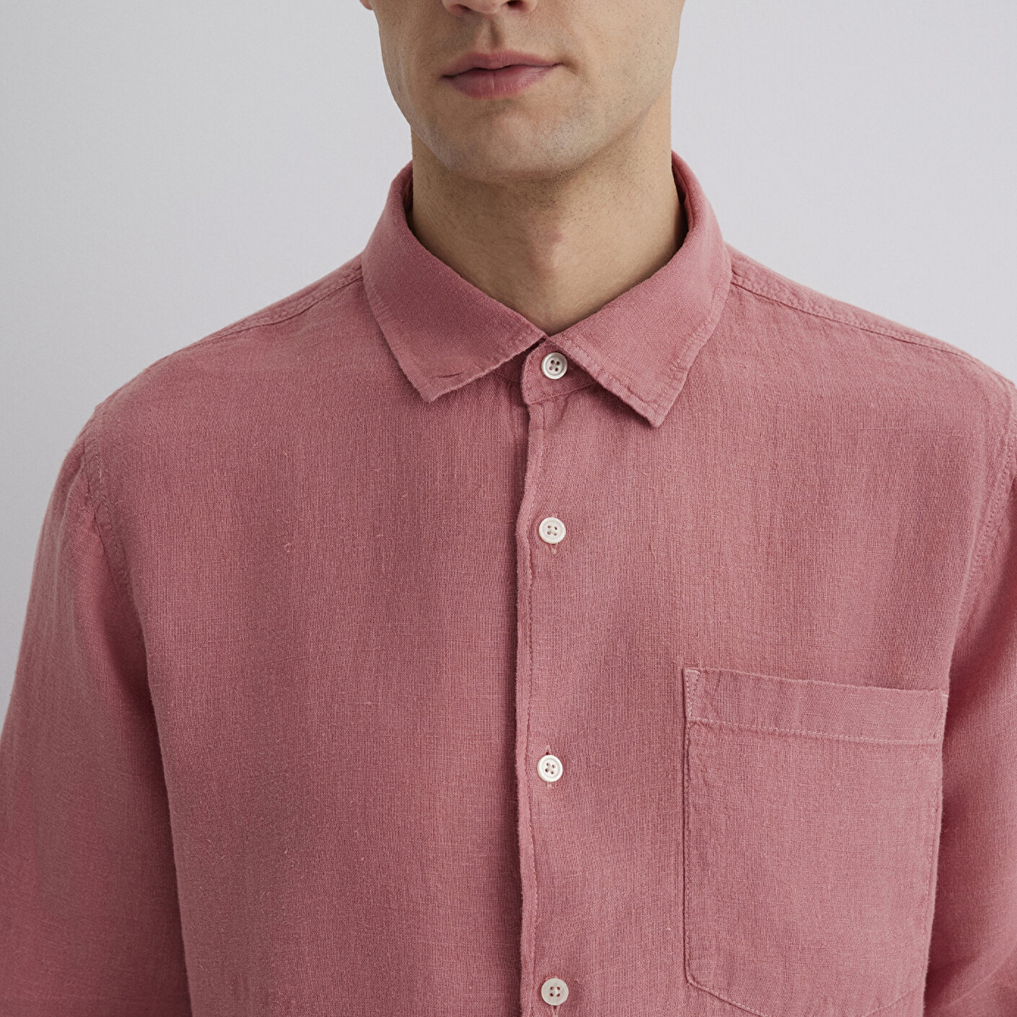 Mavi Pembe Keten Gömlek Regular Fit / Normal Kesim 0211472-71104