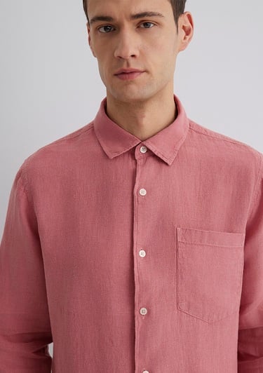  Mavi Pembe Keten Gömlek Regular Fit / Normal Kesim 0211472-71104