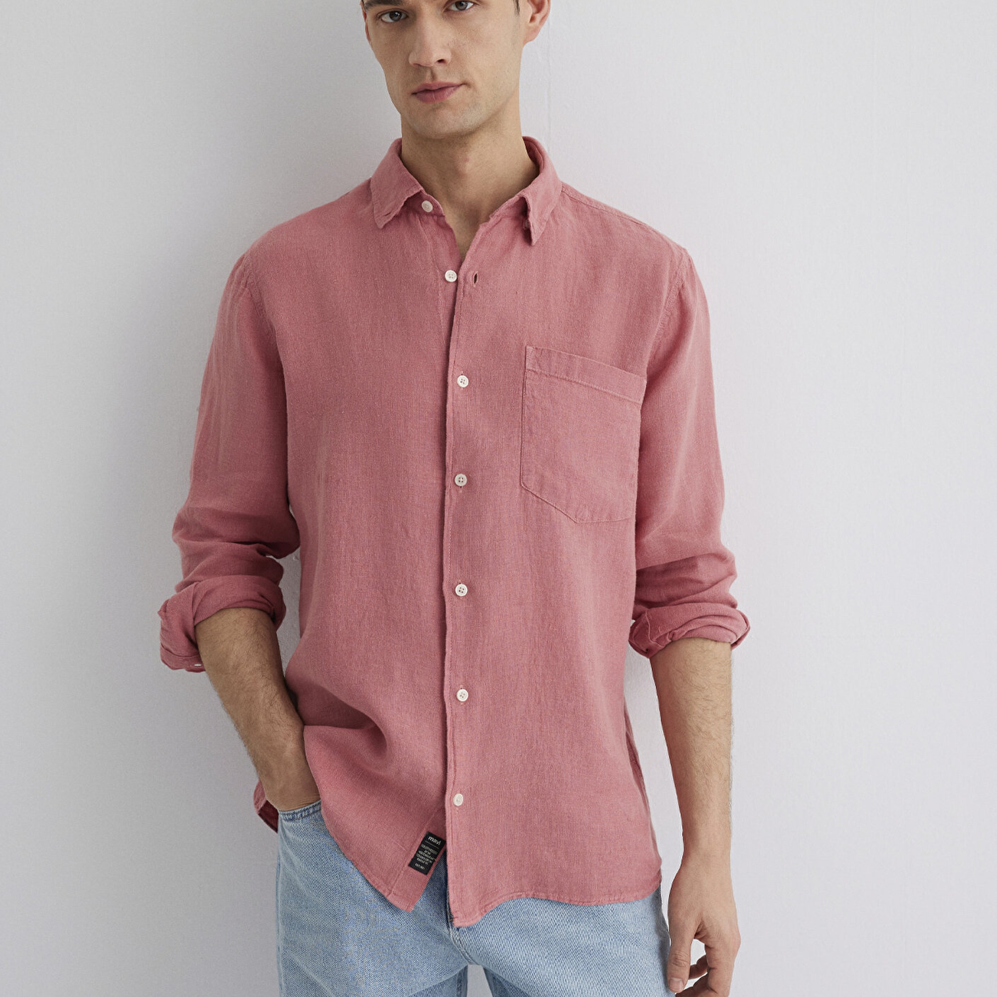 Mavi Pembe Keten Gömlek Regular Fit / Normal Kesim 0211472-71104