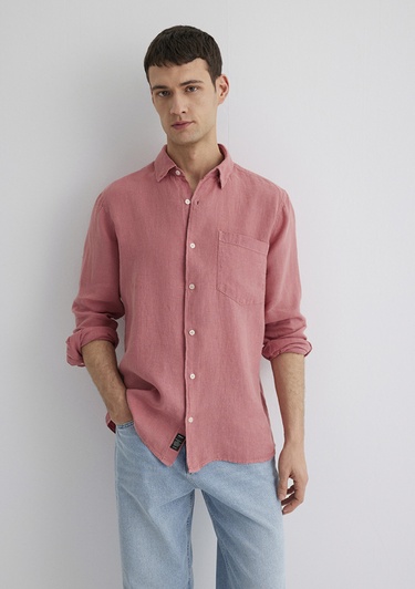  Mavi Pembe Keten Gömlek Regular Fit / Normal Kesim 0211472-71104