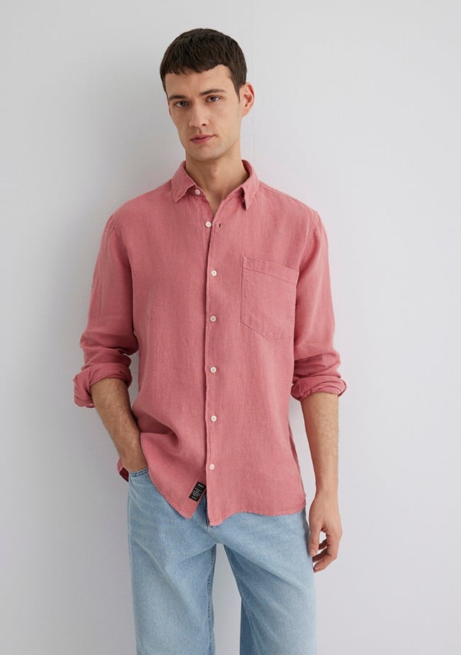  Mavi Pembe Keten Gömlek Regular Fit / Normal Kesim 0211472-71104