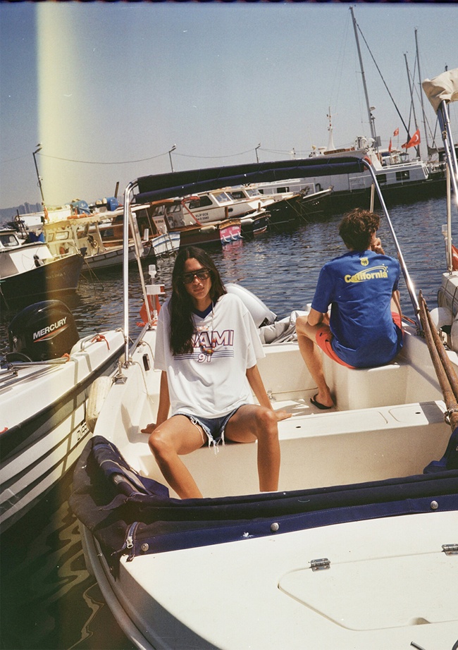  Mavi Miami 91 Baskılı Ekru Forma Tişört Oversize / Geniş Kesim 1613064-70057