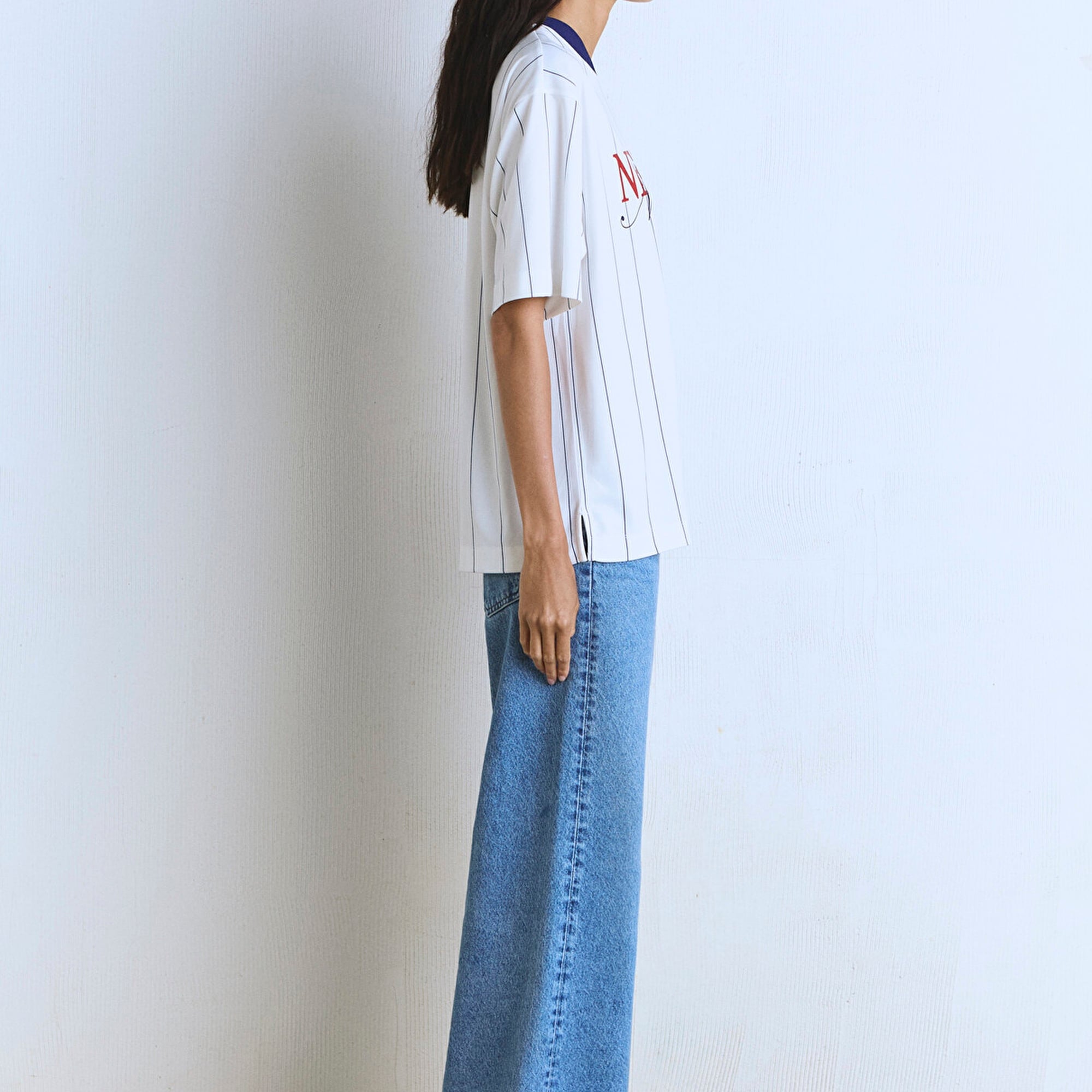 Mavi New York Baskılı Beyaz Forma Tişört Oversize / Geniş Kesim 1613496-620