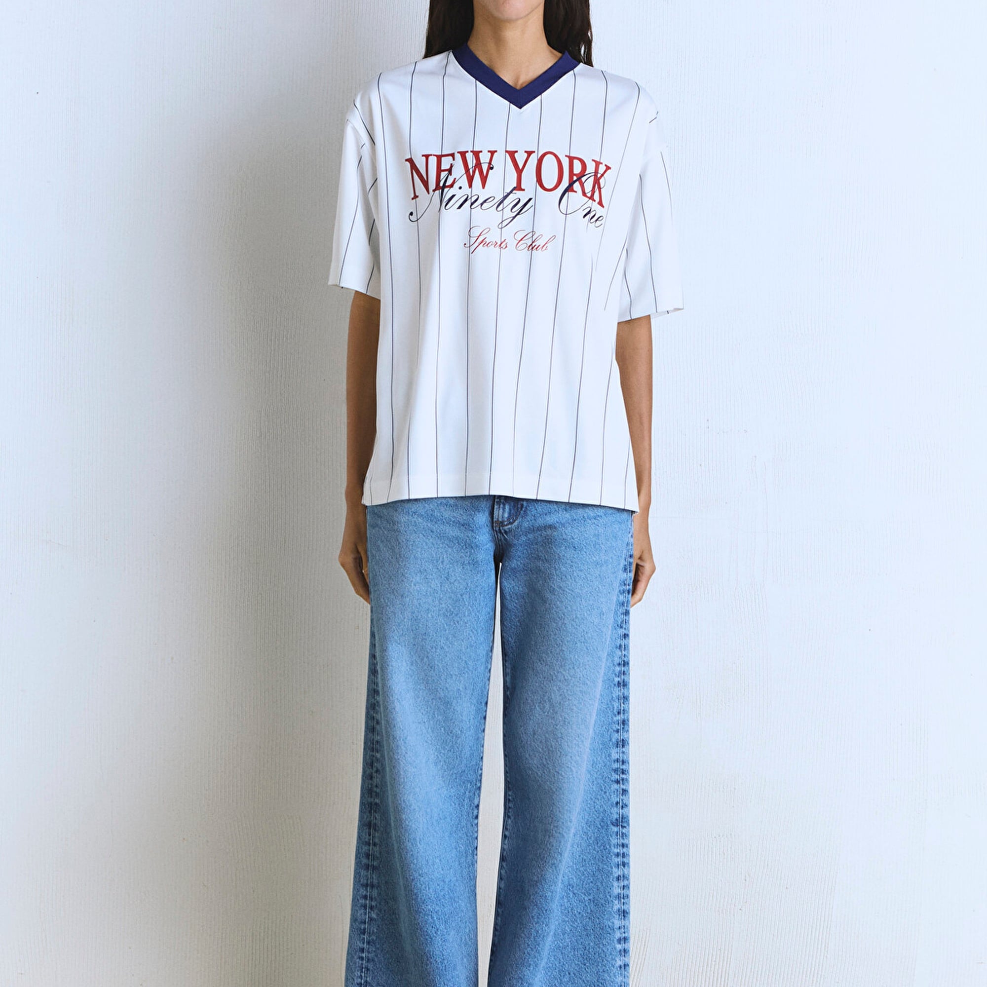 Mavi New York Baskılı Beyaz Forma Tişört Oversize / Geniş Kesim 1613496-620