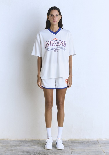  Mavi Miami 91 Baskılı Ekru Forma Tişört Oversize / Geniş Kesim 1613064-70057