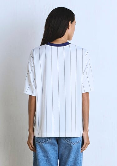  Mavi New York Baskılı Beyaz Forma Tişört Oversize / Geniş Kesim 1613496-620