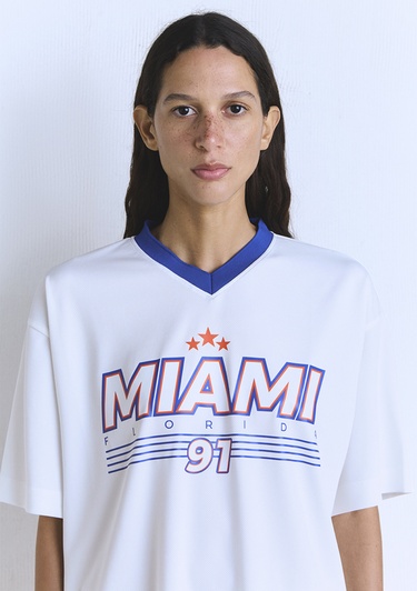  Mavi Miami 91 Baskılı Ekru Forma Tişört Oversize / Geniş Kesim 1613064-70057