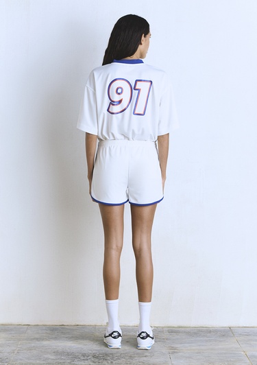  Mavi 91 Baskılı Biye Detaylı Ekru Şort 1410186-70057