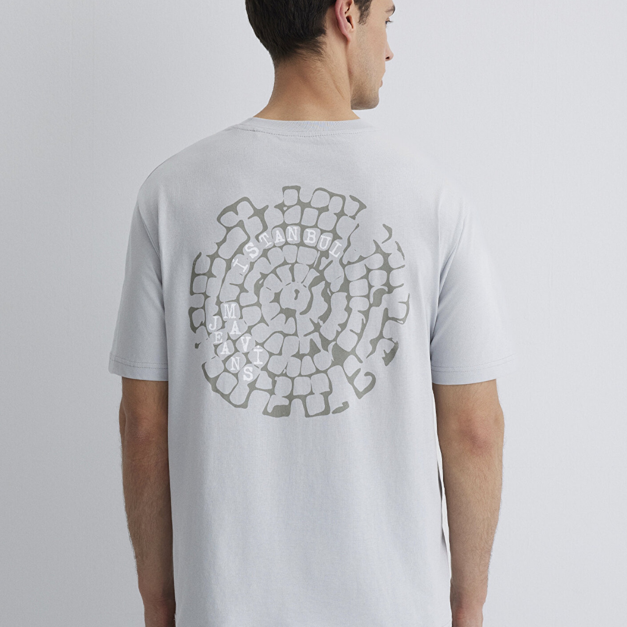 Mavi İstanbul Baskılı Gri Tişört Loose Fit / Bol Rahat Kesim 0612996-70075