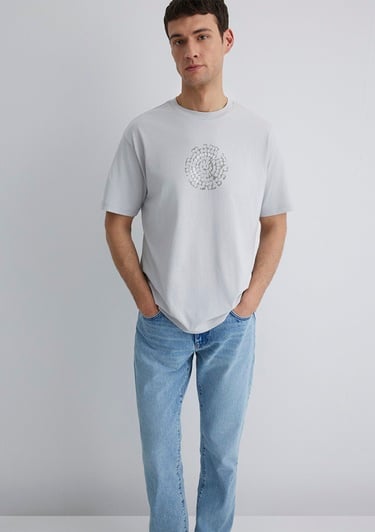  Mavi İstanbul Baskılı Gri Tişört Loose Fit / Bol Rahat Kesim 0612996-70075