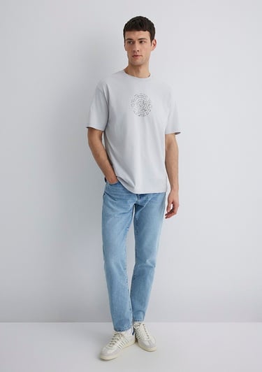  Mavi İstanbul Baskılı Gri Tişört Loose Fit / Bol Rahat Kesim 0612996-70075