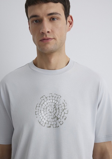  Mavi İstanbul Baskılı Gri Tişört Loose Fit / Bol Rahat Kesim 0612996-70075