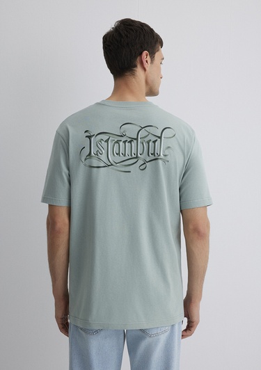  Mavi İstanbul Baskılı Açık Mavi Tişört Loose Fit / Bol Rahat Kesim 0612991-70113