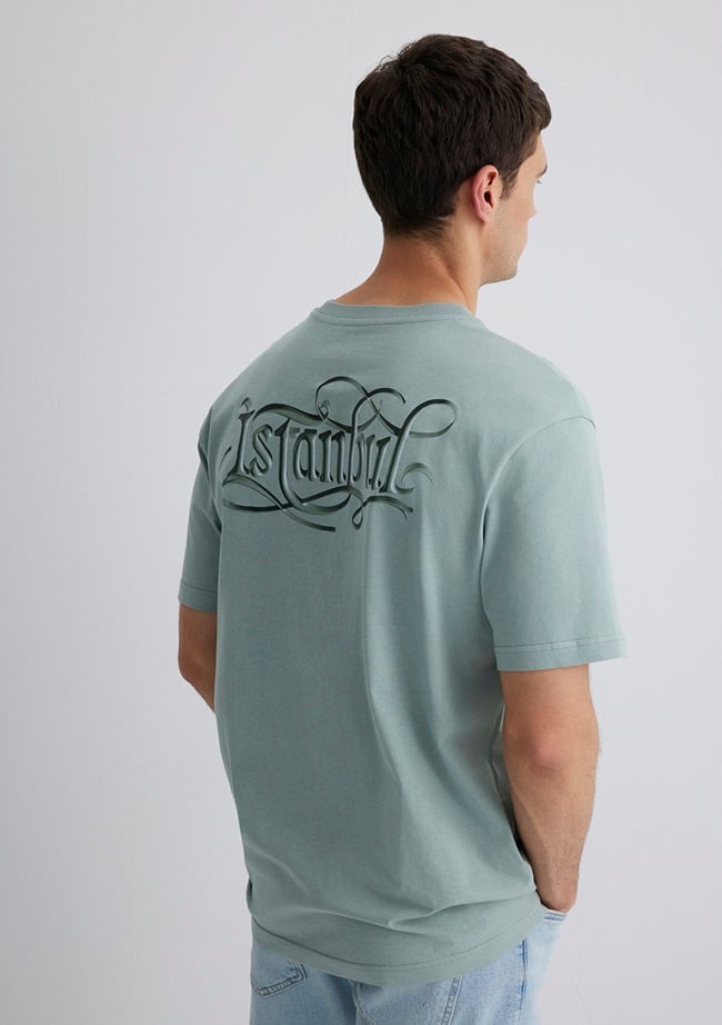  Mavi İstanbul Baskılı Açık Mavi Tişört Loose Fit / Bol Rahat Kesim 0612991-70113